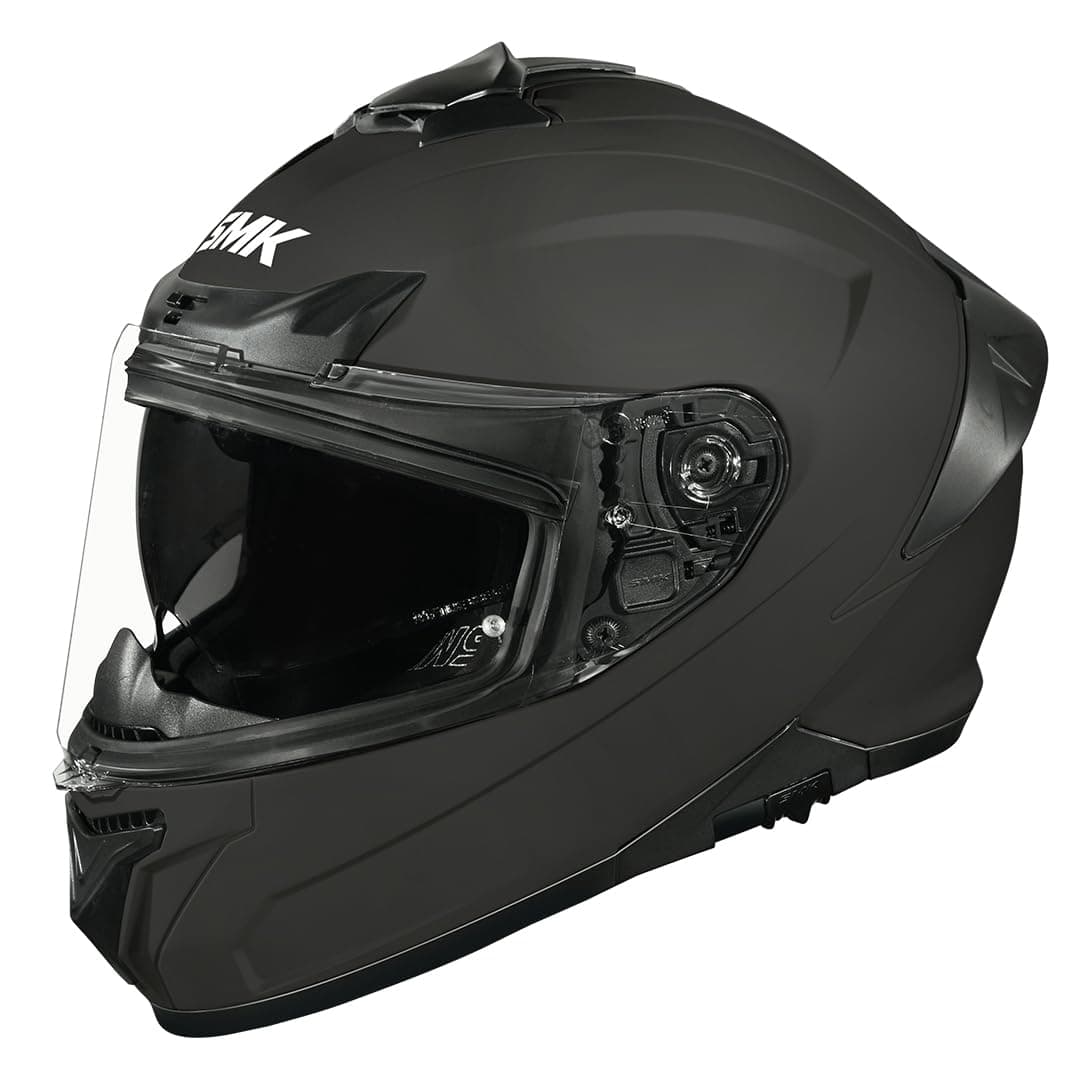 SMK Typhoon Solid ISI ECE & DOT Certified Full Face Dual Visor Helmet for Men and Women with Pinlock Fitted CV and Inner Sun Visor ( MATT Black - M )