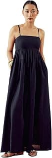 FIORRA Women's Black Solid Linen Maxi Dress