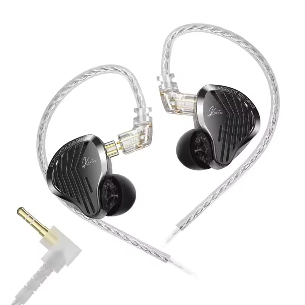 GK KUNTEN Dynamic In-Ear Monitor Wired IEM, 10mm Super-Linear DD Driver, Polymer-Resin Diaphragm, Resin Shell with Metal Faceplate, Silver-Plated Detachable Cable with 3.5mm Termination Plug