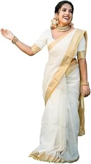 SUPERLAXMI Women's Trendy Cotton Silk Saree with Blouse Material || Pongal Special South Indian kerala Saree With Blouse Piece