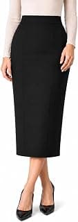 Women's Elastic Waist Pencil Bodycon Midi Skirt - High Waisted with Back Slit Below Knee Length Elegance for Women (KN_Skirt)