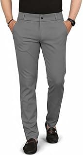Mehrang Men's Slim Fit Casual Mid Rise Trousers, Cotton Blend, Side Pockets || Classic Slim Fit Chino Pants || Business Casual Dress Trousers