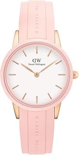 Daniel Wellington Iconic Analog Watch for Women with White Round Dial & Pink Rubber Strap Band Water Resistant Women's Wrist Watches - DW00100532