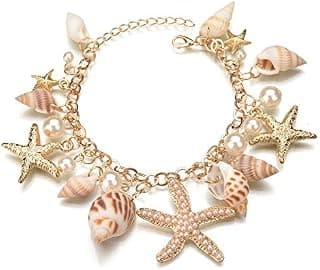 Zibuyu Bracelet for Women and Girls Seashell Exotic Boho Adjustable Chain Seashell Accessories Starfish Conch Pearl Bracelet for Women Shell Jewellery Birthday Gift for Girls - 1Pcs