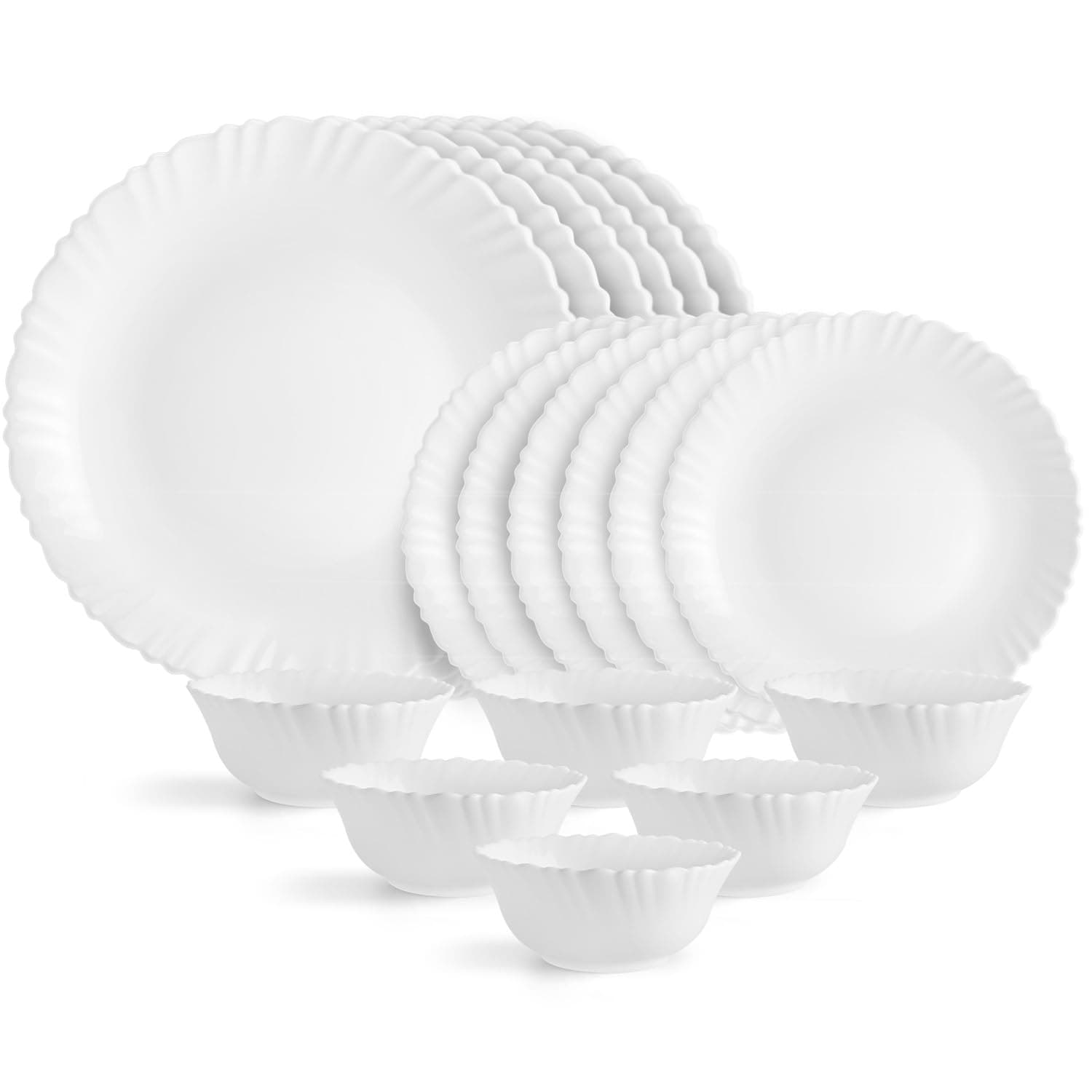 Cello Opalware Dazzle Series 18 Piece Plain Dinner Set Serving for 6 | Bone Ash-Free | Lightweight, Elegant White Plates & Bowls Set | Opal Glass Crockery Set for Daily Use Dinning & Gifting