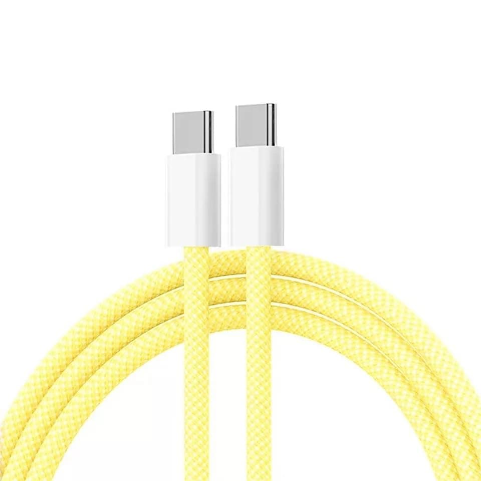 Original USB-C to C Type Braided 1M Fast Charging Cable Compatible for iPhone 16/16 Pro/Max/15/15 Pro/Max/Samsung Galaxy S24/S23/S22/S21/iPad & More Yellow