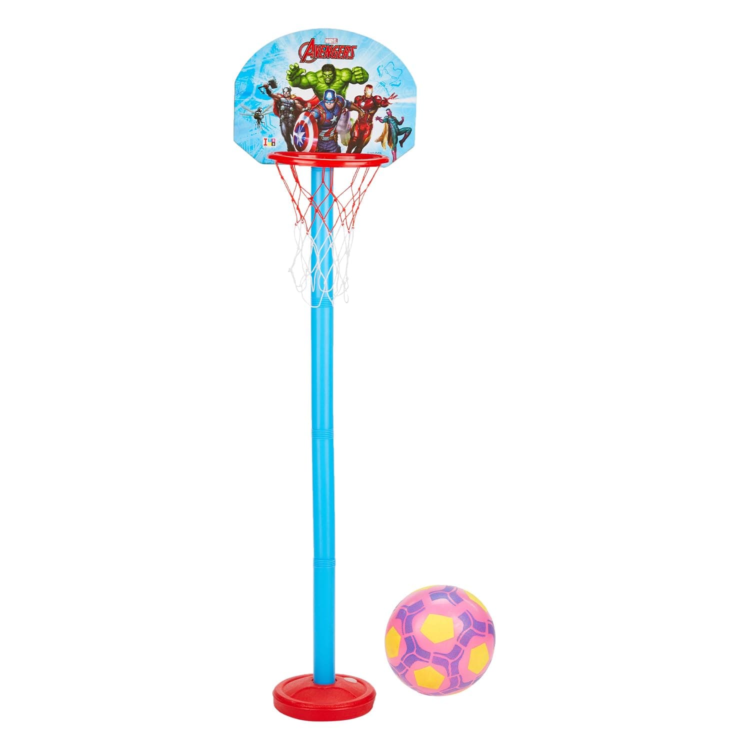 Amazon Brand Jam & Honey Avengers Basketball Set for Kids, BIS Safe for Kids, Adjustable Height Basketball Stand with Hoop and Ball, Indoor Outdoor Sports Toy for Kids Age 3+ Years, Easy Assembly