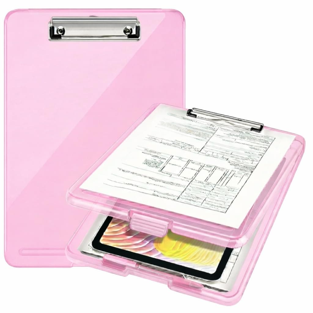 Yajnas A4 Size Clipboard with Storage Box | 180° Foldable Exam Pad & Writing Board | Heavy Duty Plastic File Folder with Pen Holder & Paper Storage for Students, Office & Field Use (Baby Pink)
