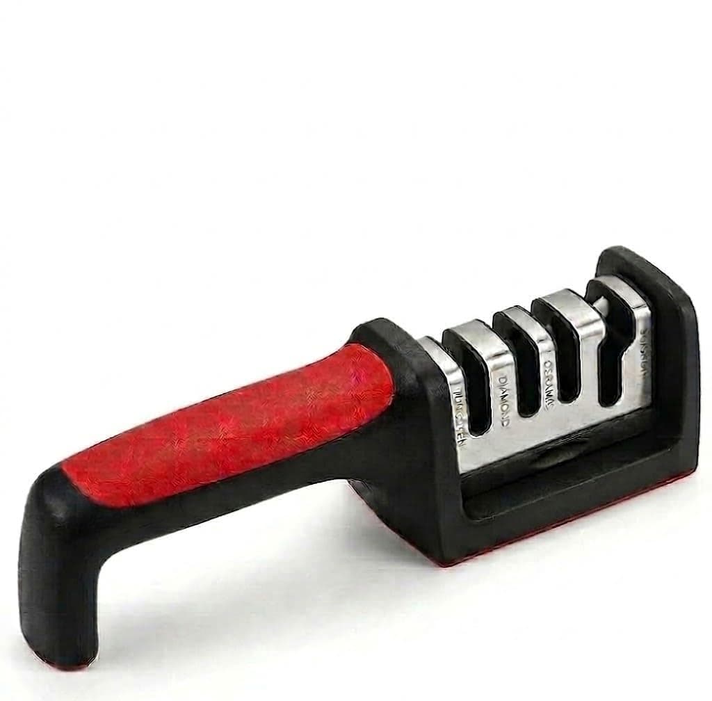 Optish Over Professional 4-Stage Knife Sharpener | 4in1 Manual Kitchen Knife Sharpener for Steel & Ceramic Knives | Easy Grip Handle with Non-Slip Rubber Base | Fast Sharpening Tool