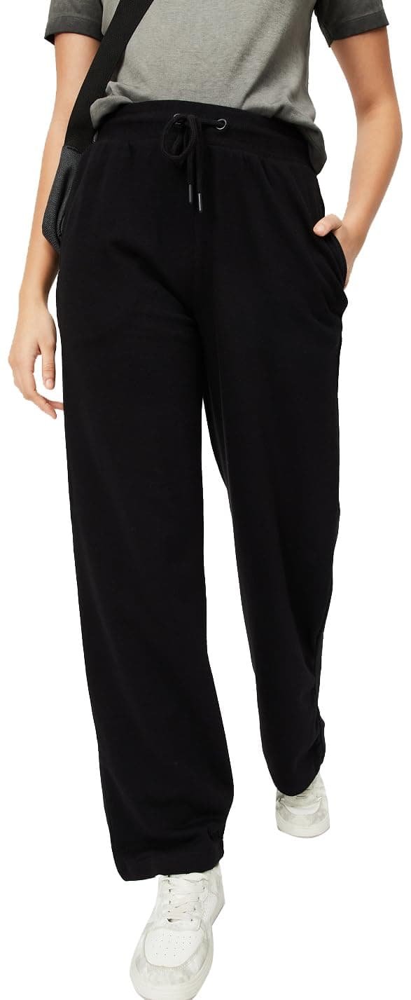 Max Women Loose Mid Rise Solid Athleisure Track Pants