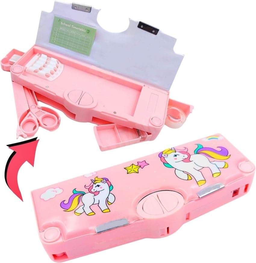 Sanghariyat® Plastic Multi-Functional Pencil Box for Kids, Unicorn Pencil Box for Boys, Kids Pencil Case for Boys & Girls, Magnetic Pencil Box for with Accessories. (Unicorn)