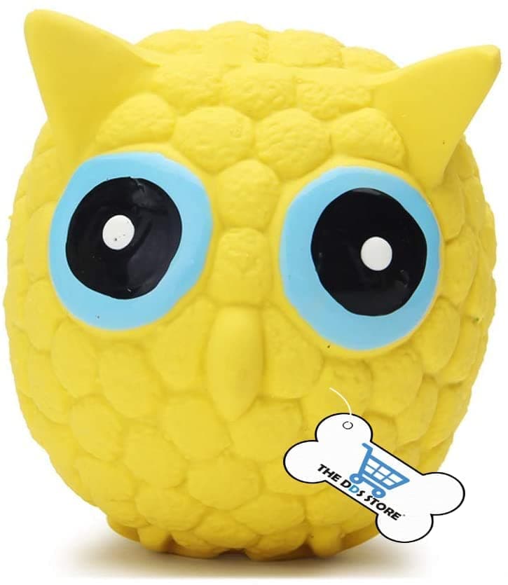 THE DDS STORE Dog Squeak Toy Latex Puppy Play Owl Ball Dog Toy, Interactive Toy for Play & Training-1 Piece (Small)