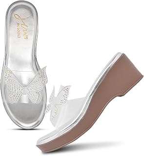 JM LOOKS Women Transparent Wedge Sandals Slip-On Embellished Butterfly Design Padded Insol Perfect for Multiple Occasions Wdding Brunch & Casual Use.