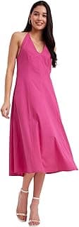 FableStreet Linen Princess Line Dress - Fuchsia