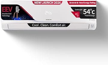 Hitachi 1.5 Ton 5 Star, New Star rated, Inverter Split AC (Copper, Smart View Display, 4 Way Swing, ice Clean, Anti-bacterial Filter,RAS.V518PCDIBT, White)