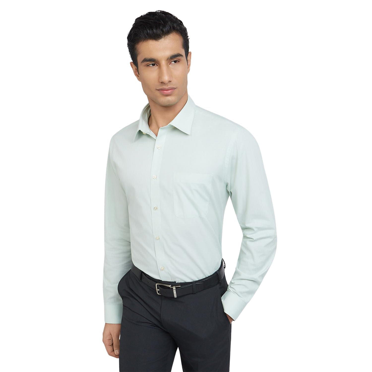 Raymond Men's Slim Fit Pure Cotton Structure Pattern Semi Cutaway Collar Full Sleeve Formal Shirt