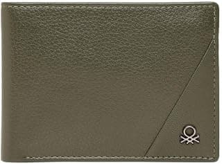 United Colors of Benetton Men's Minimalist Leather Slimfold Wallet Gladbeck - Olive | Thin Bifold with 8 Card Slots & 2 Compartments | Stylish Purse of Gents