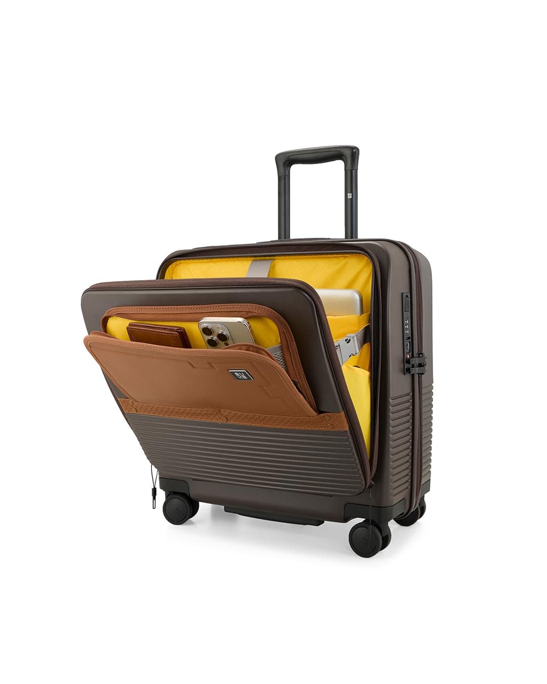 EUME Overnighter Pro Luggage Trolley for Travel 18 inch, Cabin Bag | Trolley Bag Small for Luggage | with Laptop Sleeve | 100% German Bayer Polycarbonate - Espresso Brown