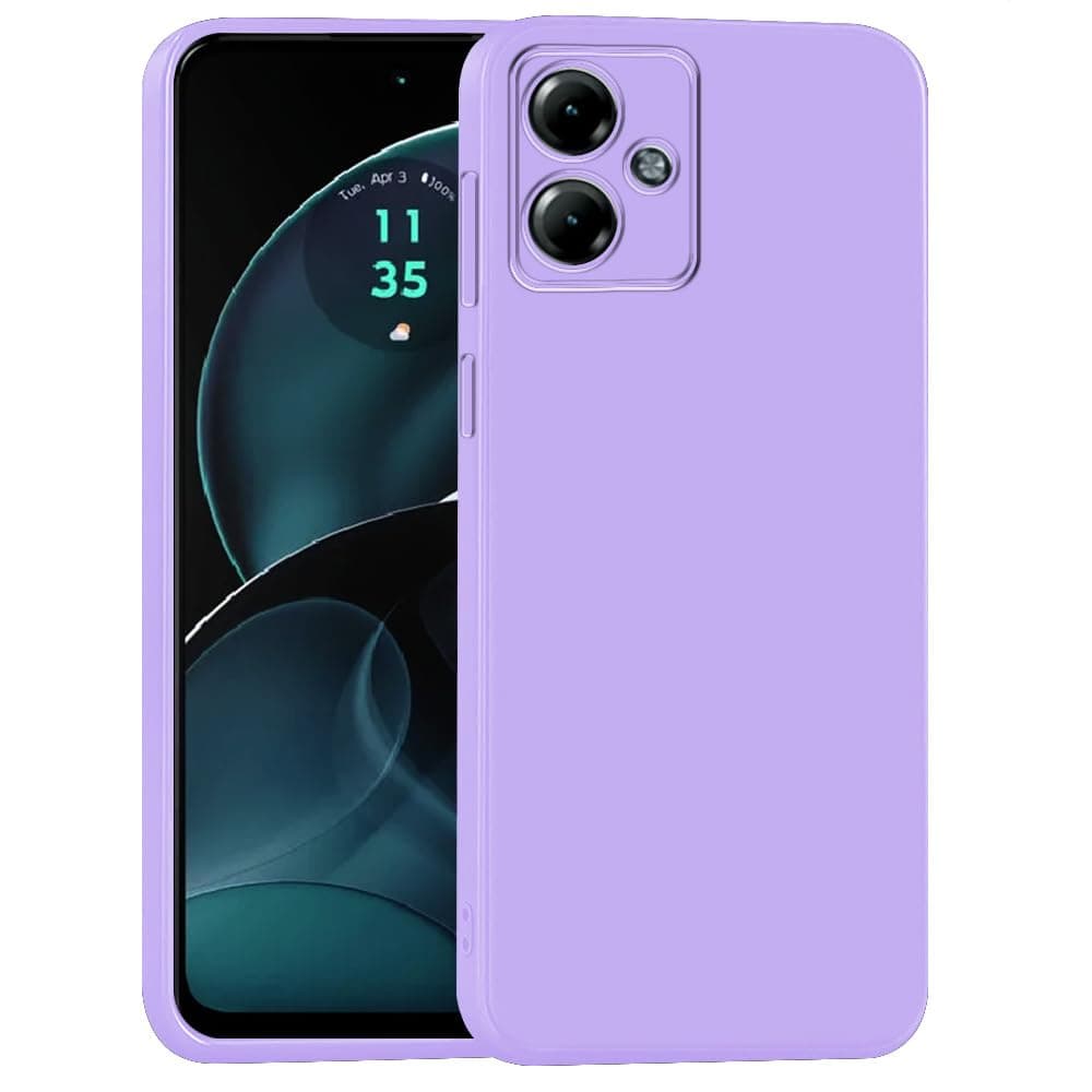 amazon basics Mobile Cover for Motorola Moto G14 4G | Full Camera Protection | Premium Liquid Silicon Case | Flexible Bumper Case for Motorola Moto G14 4G (Purple)
