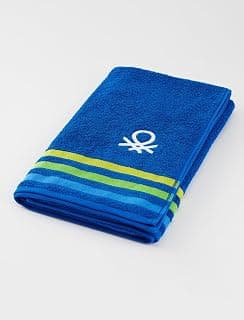 United Colors of Benetton Bath Towel Cotton Quick Dry 70x150 cm Blue | 450 GSM cotton bath towel with rainbow design, soft feel and quick-dry finish, sized 70x150 cm