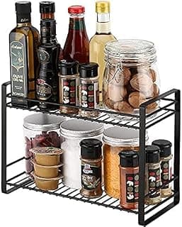 Craftland Metal 2 Tier Kitchen Organizer counter top Stand Shelf Holder Storage Rack for Spice Jars Utensils Dishes Plate(Black)
