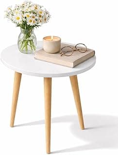 Kundi Elegant Vintage Wooden Folding Table - Round Shape, Ideal for Living Room, Kids Play Area, End Table, Plant Stand, or Stool (Black) (White)