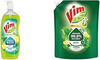 VIM ProClean Dishwash Liquid with Mint powered by RhamnoTech™, Fresh Bloom with Every Wash, Remove | Vim Dishwash Anti Bac Liquid|| Neem|| 1.7 Ltr