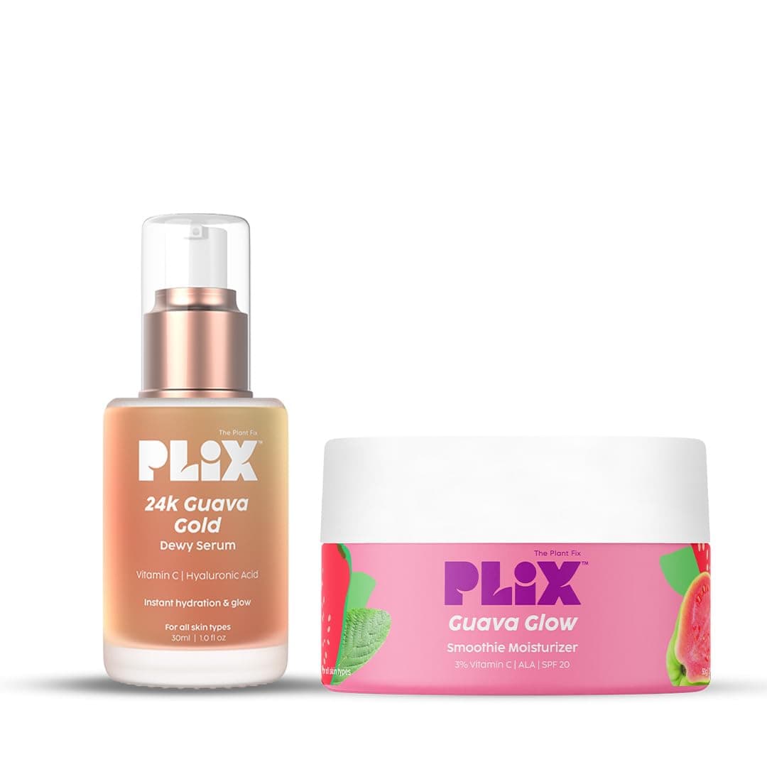 PLIX - THE PLANT FIX 24k Guava Gold Lightweight Face Serum and Moisturizer Combo, With Vitamin C, Hyaluronic Acid and ALA | Primer and Cream For Glowing, Even-tone Skin | 30 ml + 50g