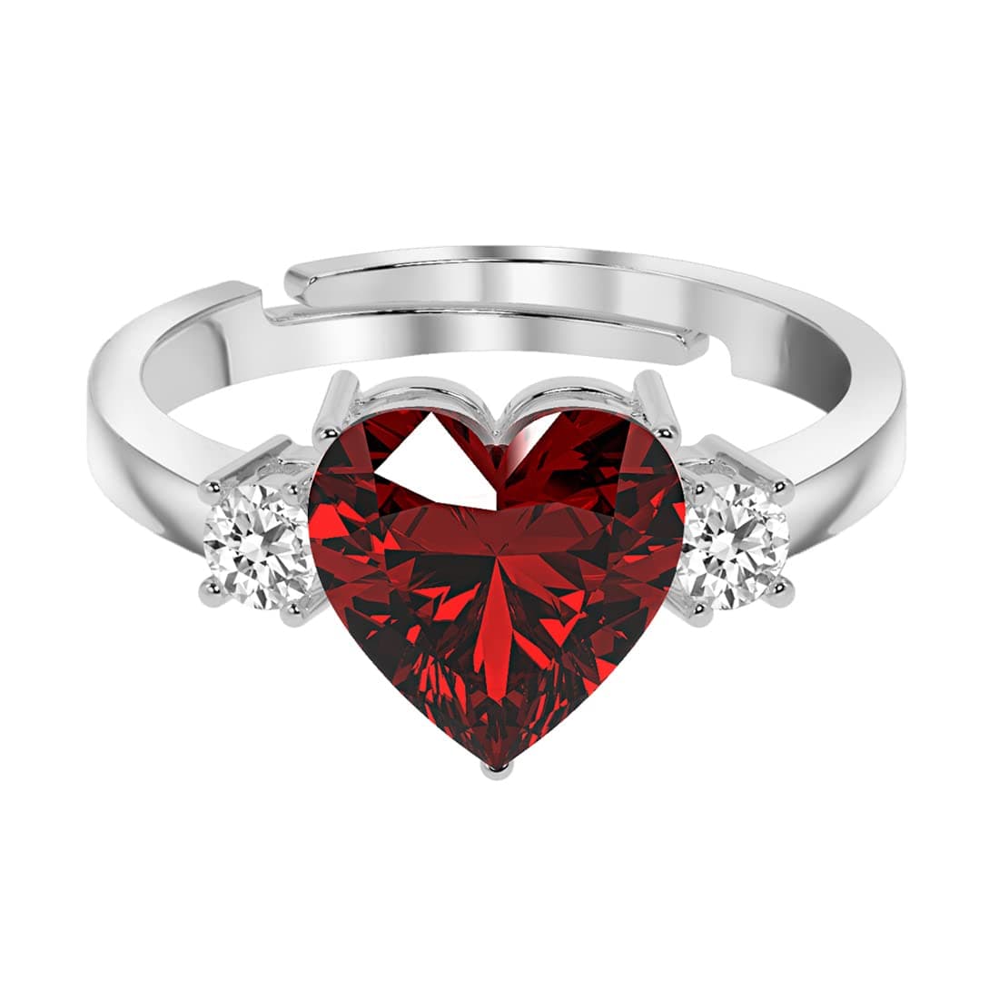 Clara 925 Sterling Silver Heart Stone Ring with Adjustable Band for Women | Gift for Women & Girls | Platinum Plated | Swiss Zirconia