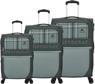 VIP Aristocrat Softsided Polyster 8 Wheels Spinner Luggage with Premium Fabric,Jumbo Sizw,Spacious Interior,Expander and 3 Years International Warranty (Dark GRREN, Set of 3)