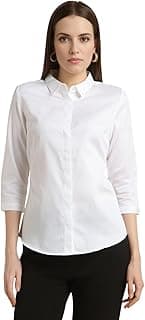 Van Heusen Women's Regular Fit Solid 3/4 Sleeve Cotton Rich Formal Shirt