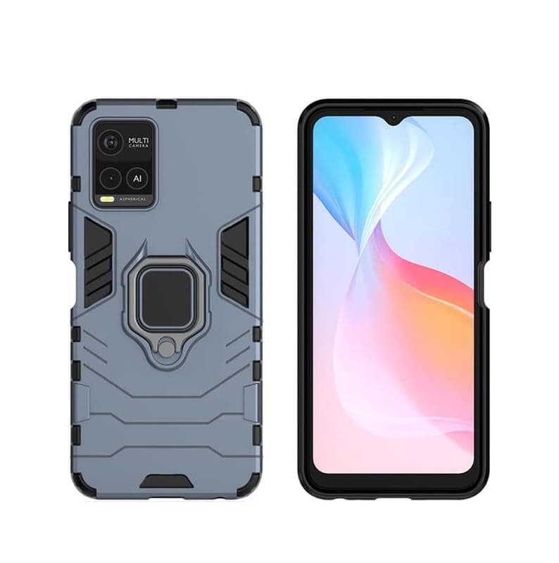 OneLike 360° Shockproof Slim Drop Full Body Protection Robot Ring Phone Back Cover for vivo Y21 - Blue