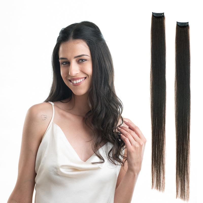 Hair Originals 100% Natural Human Hair Clip In Color Streaks (10 Inches, Pack of two, Natural Black)