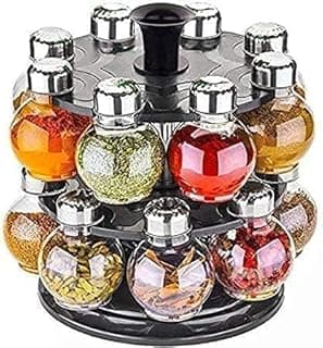 Multipurpose Plastic Big Revolving Spice Rack 16 in 1 Masala Rack Set Condiment Set Spice Container Tabletop Jar Bottle Spice Rack Unbreakable Kitchen Shelves (Black)