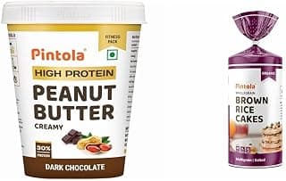 Pintola Combo - High Protein Dark Chocolate Peanut Butter Creamy 1Kg + Rice Cake Multigrain Salted 130g, 100% Roasted Peanuts butter Chocolate Flavour High Protein Nut Butter With Organic Rice Cakes