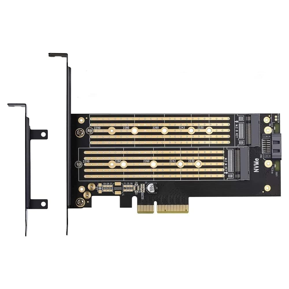 Etzin Dual M.2 PCIE Adapter for SATA or PCIE NVMe SSD with Advanced Heat Sink Solution,M.2 SSD NVME and SATA22110 2280 2260 2242 2230to PCI-e 3.0 x 4 Host Controller Expansion Card