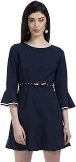 FabAlley Women Navy Bow Belt Skater Dress