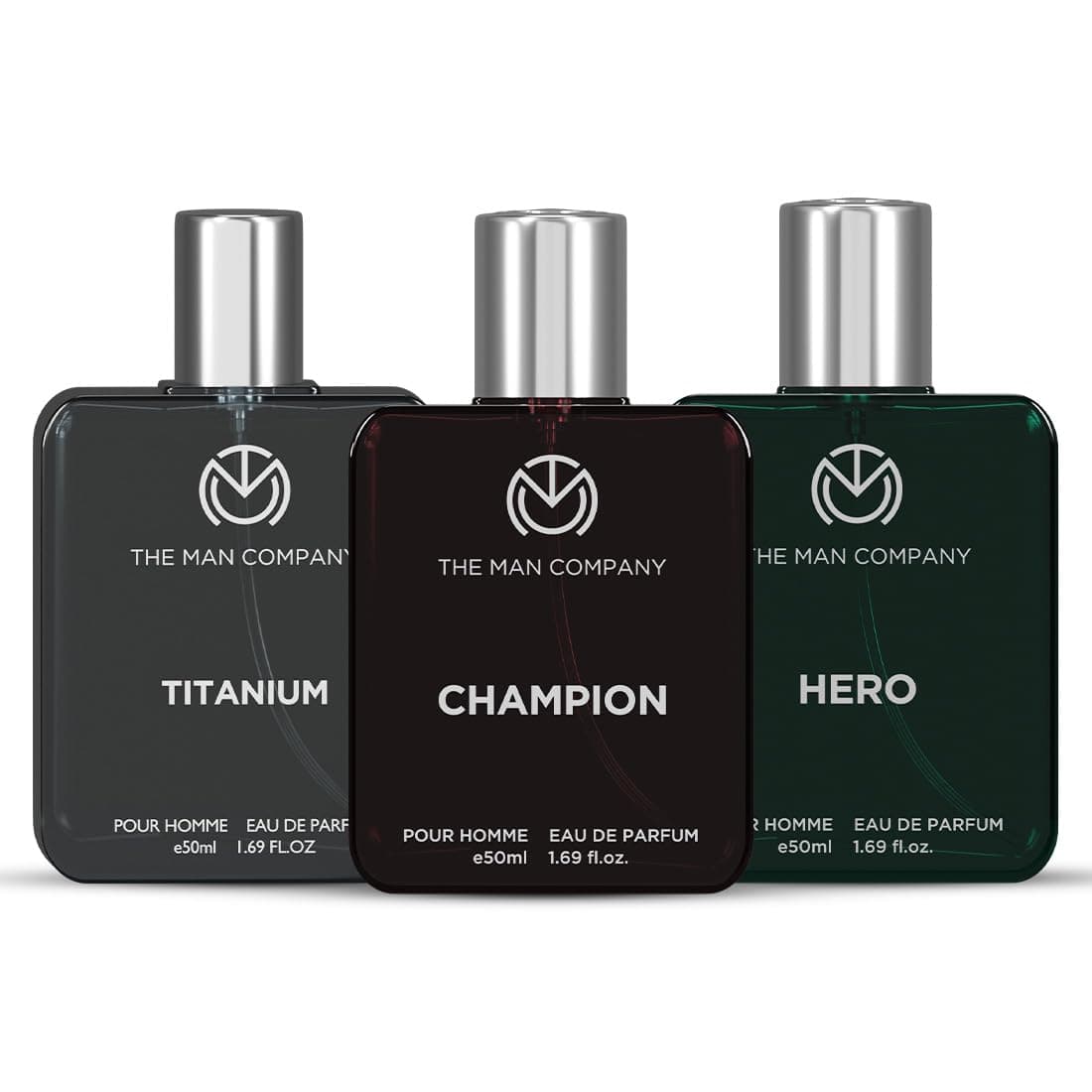 The Man Company Hero, Titanium, Champion Perfume Gift Set For Man - 50ml*3 | Luxury Long-Lasting EDP for Him | Valentine Gift Set For Husband, Boyfriend