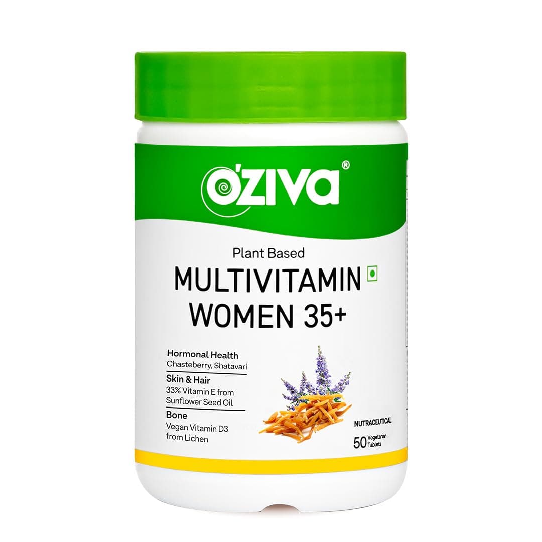 OZiva Plant Based Multivitamins for Women 35+| For Hormonal Health, Skin & Hair, Bone Health| With Chasteberry, Vitamin E & D3, 50 Vegetarian Tablets