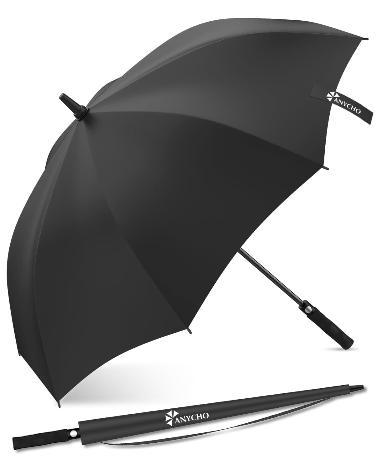 ANYCHO 60inch Big Umbrella for man, Auto Open Golf Rain Umbrella with cover, Windproof, Waterproof and UV Protection Umbrella Big Size for 2-3 Men, Women and Family (Black)