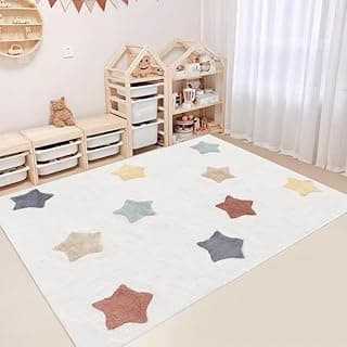 Poowe Large ABC Rug for Kids Room Boy & Girl -Colorful Alphabet Circle Area for Playroom, Nursery, Classroom, Bedroom - Non-Slip, Soft Play Mat for Baby, Neutral Toddler, Children -3.3Ft x 5.3Ft