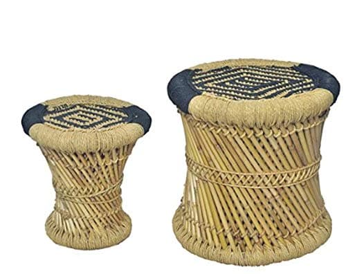 KAM Home Bamboo Stool Black MUDDA Set of 2 PCS