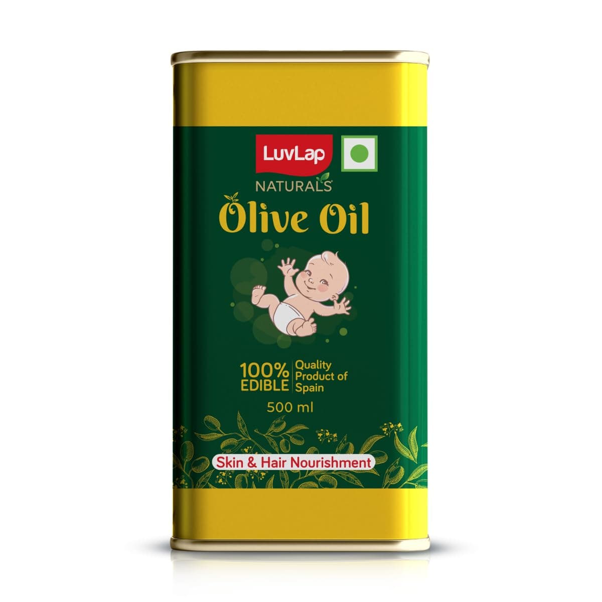 LuvLap Naturals Baby Body Massage Olive Oil, 100% Olive Oil for New Born, 500 ML, Spanish Premium, Enriched with Vitamin E, Enhances Bone & Muscle Strength