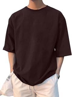 LEOTUDE Half Sleeve Oversized Tshirt for Men, Round Neck Cottonblend Drop Shoulder Solid T-Shirt