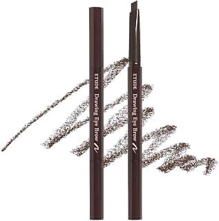 ETUDE Drawing Eyebrow Pencil, Arch Shape for Defined Brow|Brow Pencil with Spoolie |Long Lasting, Transfer Proof & Smudge-Proof |Shade- 01 Dark Brown,0.25g