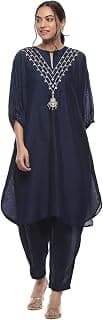 BIBA Women Poly Silk Solid Festive Straight Kurta Set