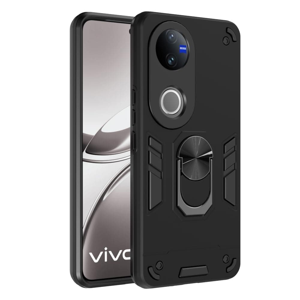 Amazon Basics Kickstand Mobile Cover (360° Rotating Ring Holder) for Vivo V50 5G / V50e 5G / T4R 5G / iQOO Z10R 5G (Black)