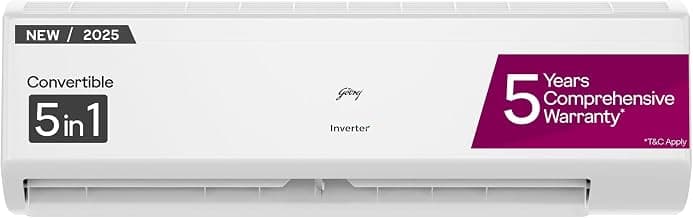 Godrej 1.5 Ton 5 Star, 5 Years Comprehensive Warranty,AI Powered, 5 in1 Convertible Cooling, Self Clean, Inverter Split AC (Copper, Model, Heavy Duty Cooling at 52°C, AC 1.5T EI 18I5T WZR,White)