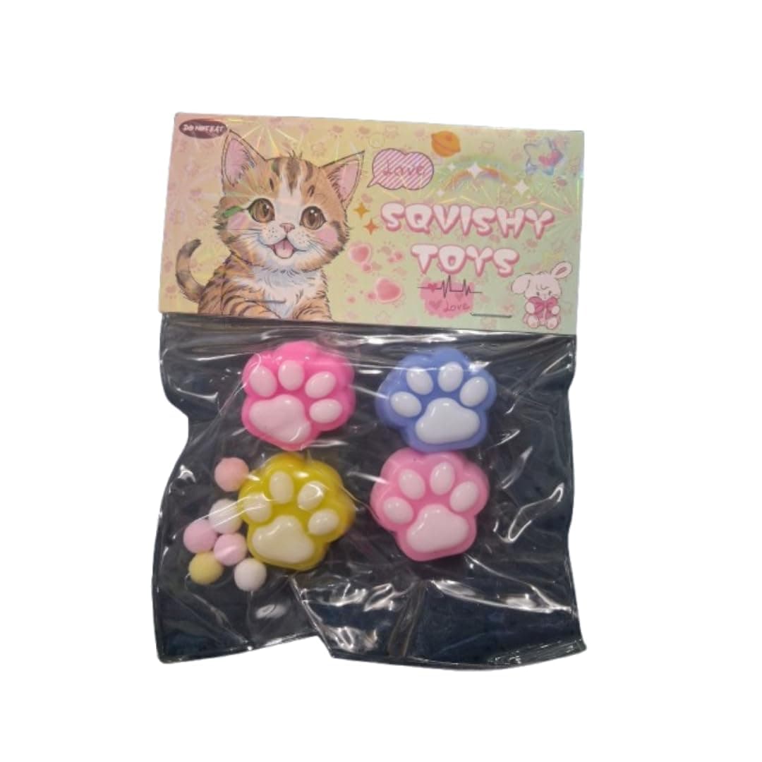 Sawkirp Darshraj Squishy Toys Cat Paw Shaped Stress Relief Toys, Multicolor, 4 Pieces