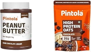 Pintola Peanut Butter Chocolate Flavour Creamy 1kg - 18.6g Protein & 5.2g Dietary Fiber, Made + PINTOLA 25g High Protein Oats 1kg, Dark Chocolate,No Refined Sugar, with Almonds Raisin, Pumpkin